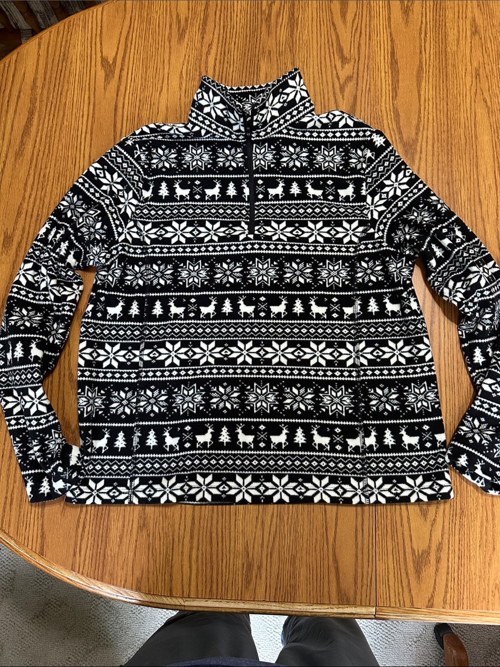 Lands' End Black and White Fair Isle Half-Zip Sweater